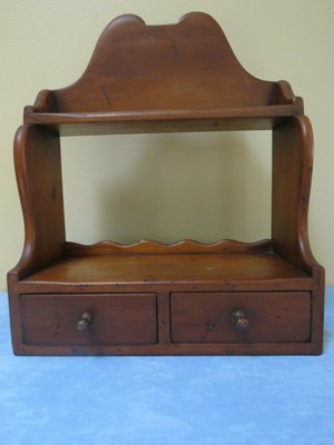 Antique Wooden Wall Or Table Top Shelf With Two Drawers