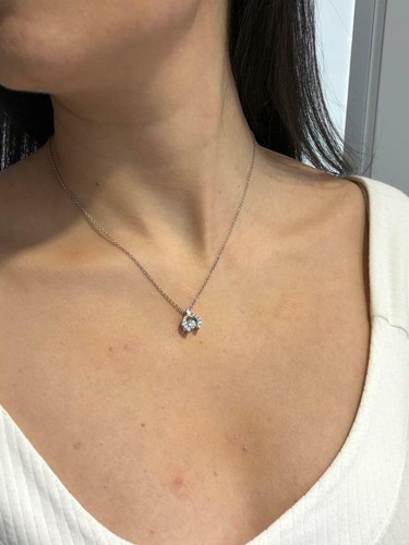 Platinum Sterling Silver White Sapphire "Dancing Diamond" Wish Bone Necklace New - Picture 8 of 9