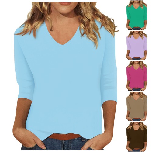 Women’s Everyday Everything Casual V-neck Seven-point Sleeve Printed T-shirt Top
