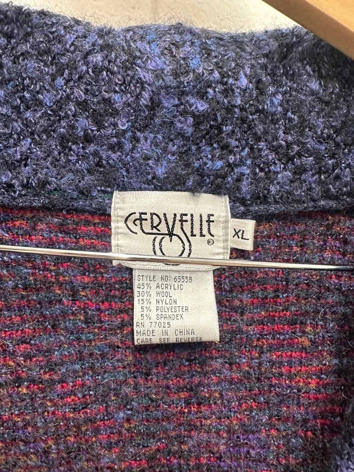 VTG Cervelle Thick Wool Blend Long Button Up Cardigan Aztec Blue Purple - Image 3 of 4