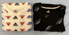 Adidas Boys T-Shirts Size L Black w/White Logo, White w/Red Blue Logo Set/2