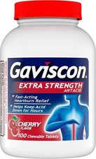 Gaviscon Extra Strength Cherry Chewable Tablet For  Heartburn Relief, 100 Count