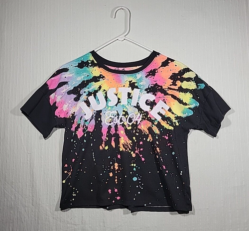 Justice Girls T-Shirt Black Graphic Logo Size L
