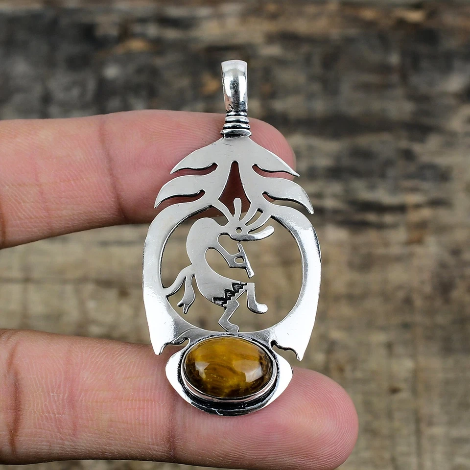 Tigre Occhio Artigianale 925 Argento Sterling Ciondolo Gioielli Per Natale Gifts - Immagine 2 di 4