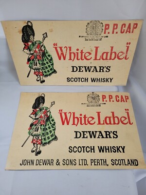 Vintage White Label Dewar Scotch Whiskey Cardboard Signs Scotland!