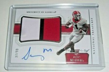SONY MICHEL 2018 NATIONAL TREASURES GAME USED JERSEY AUTO 27/99 SIGNED CARD