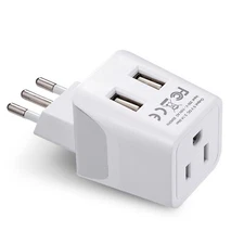 Ceptics USA to Italy Travel Adapter Plug - Type L - Dual USB (CTU-12A)