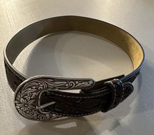 ARIAT LADIES FLORAL TOOLED W/TURQUOISE INLAY BELT - 24