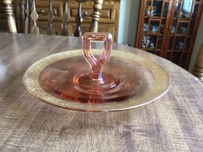 Vintage Pink Depression Candy Dish Gold Trim