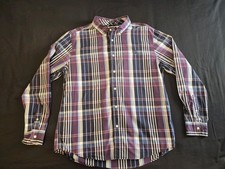 Chaps Mens Sz XL Easy Care Long Slv Button Shirt Purple Black White Plaid 