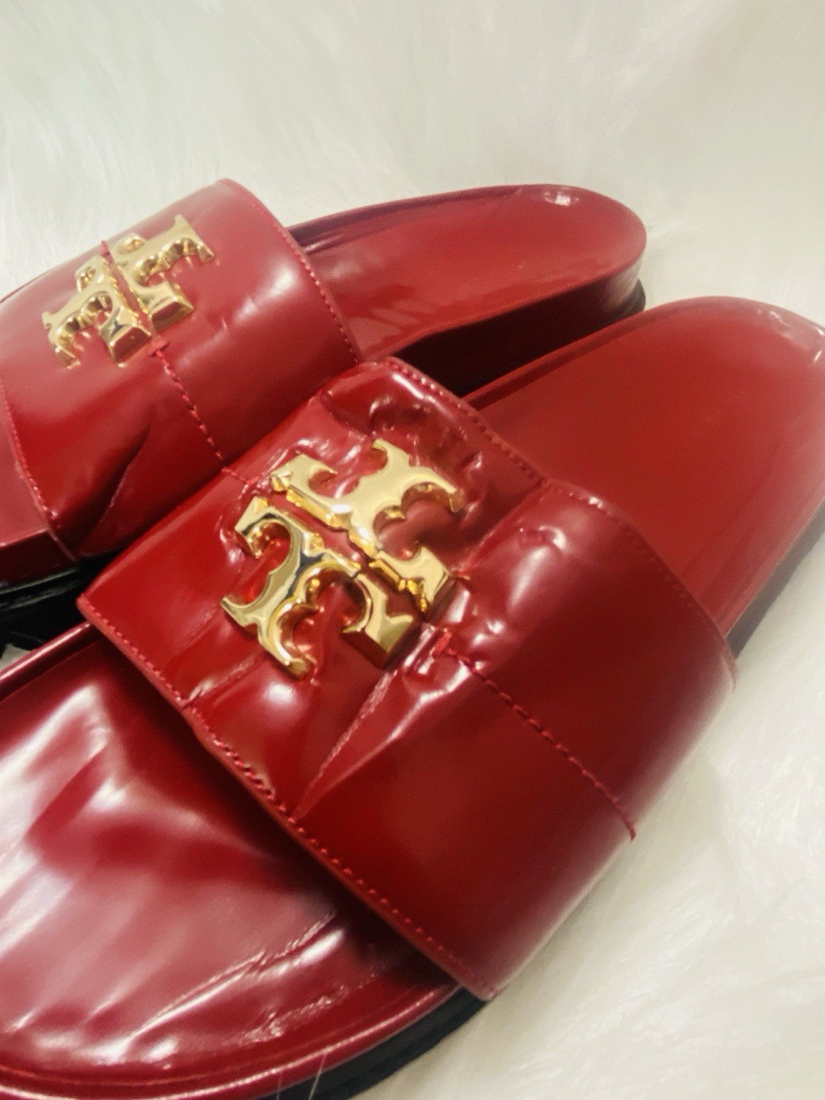 NWOB  Tory Burch RED Everly Anatomic Lug Nappa Leather Slide Sandal thumbnail 5