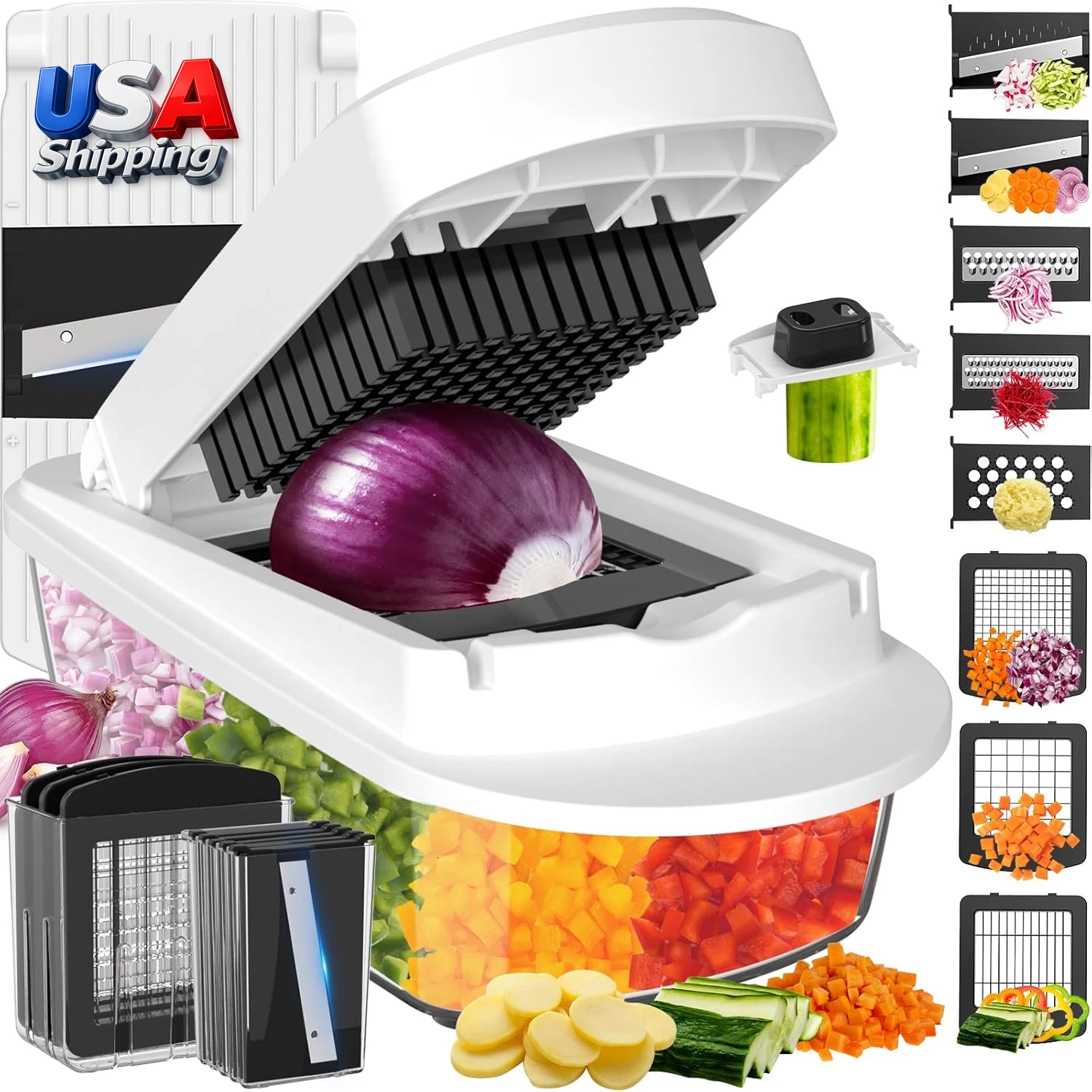 Vegetable Chopper 8-Blade Mandoline Slicer with 17L Container, Dishwasher Safe