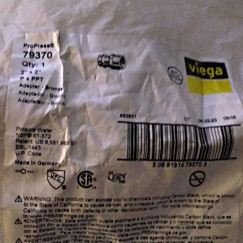 Viega ProPress 2in Bronze Adapter 2 x 2in P x FPT, 1-Pack, MPN 79370