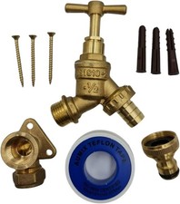 UKDD® Outdoor Garden Tap Kit - Inc. Wall Plate Elbow Fixing Screws with wall