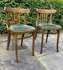 Set of 2 Bentwood Dining Chairs Dark Wood Frame Upholstered seats