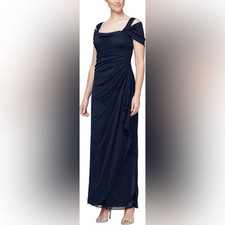 Alex Evenings Cold Shoulder Ruffle Glitter Chiffon Gown