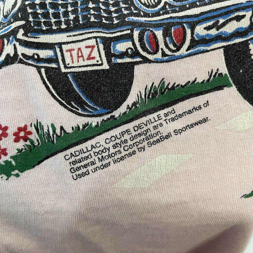 Винтажная футболка для сна Looney Tunes TAZ Pink OSFA 1994 Coupe DeVille двойная графическая футболка - Изображение 3 из 4