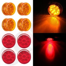 4xRed 4xAmber 9 LED Clearance Lamp 2" Round Side Marker Turn Signal Tail Light