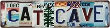 Cat Cave Retro Metal Tin Signs Street Sign Home Wall Man Cave Rustic Decorative
