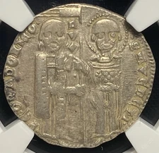 ITALY Venice. Pietro Gradenigo 1289-1311AD, Silver Jesus Christ Grosso, NGC AU53