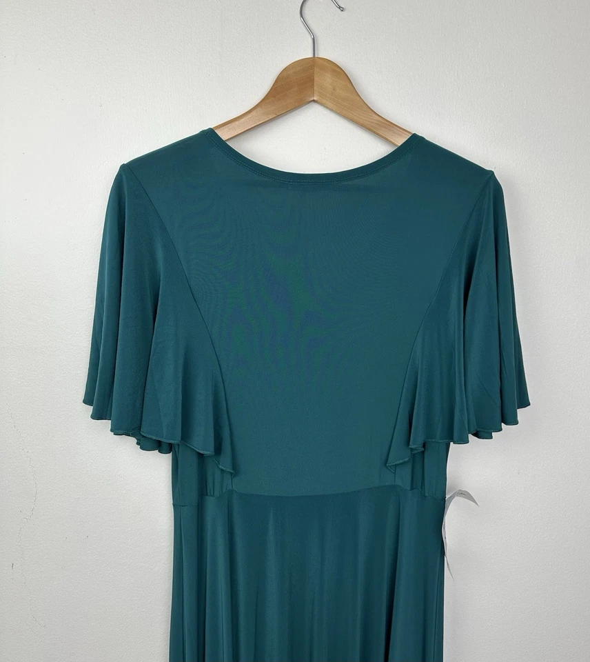 Maxi Vestido KOH KOH Verde Esmeralda L Dama de honor Boda Invitada Manga Acampanada Vestido Foto 4 de 4