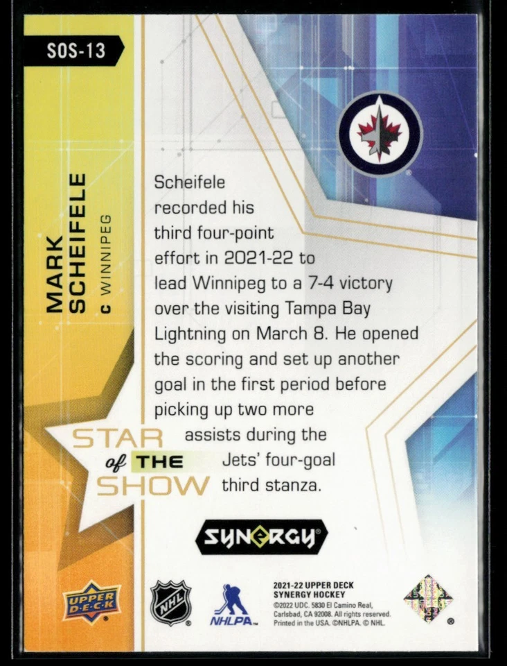 2021-22 Upper Deck Synergy Star of the Show #SOS-13 Mark Scheifele - Image 2 of 2