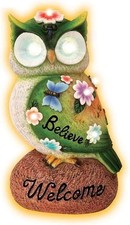SolarPowered Polyresin Owl-Garden Outdoor 4LED Lights,Decorative Garden Ornament