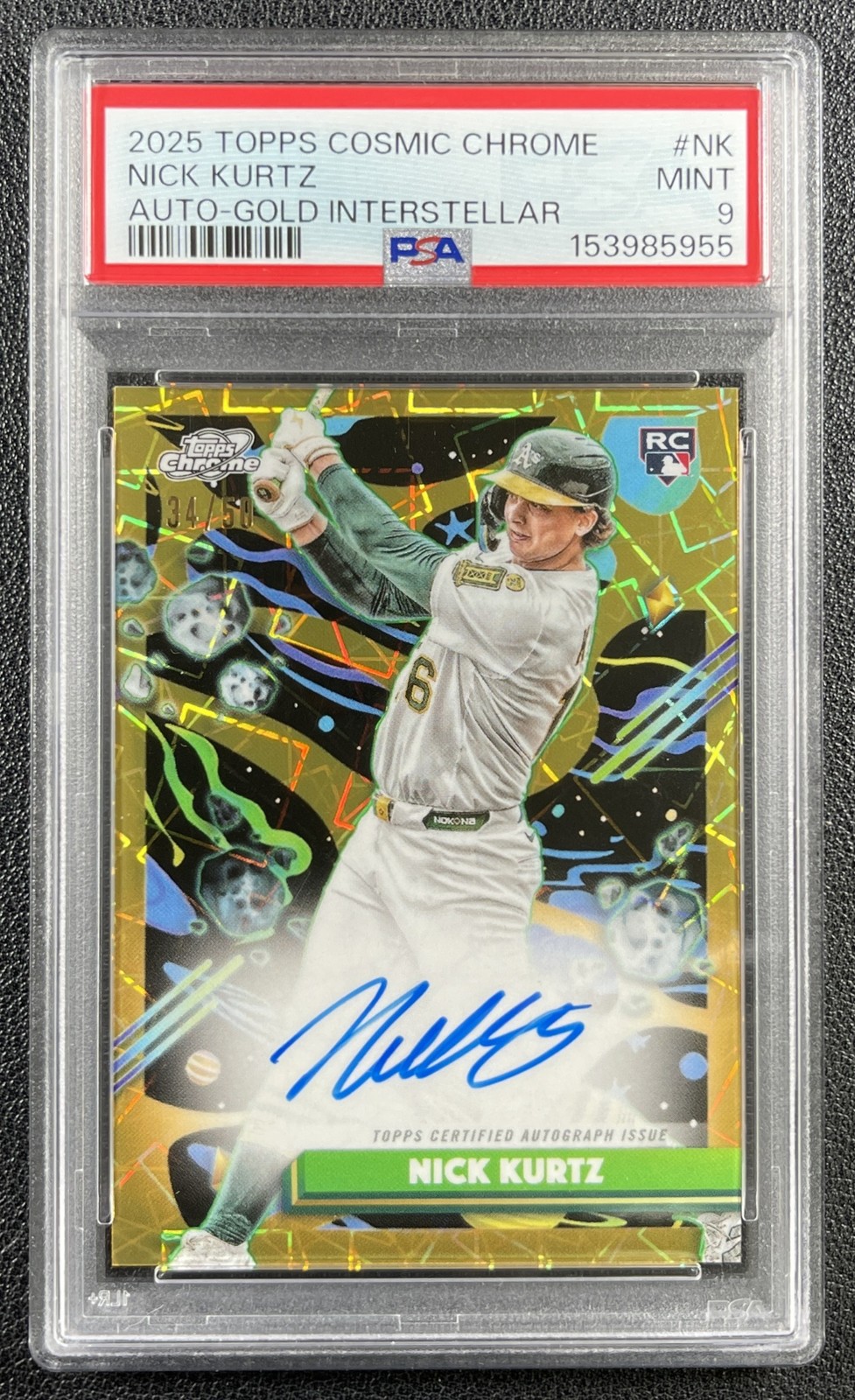 NICK KURTZ PSA 9 2025 TOPPS COSMIC CHROME GOLD INTERSTELLAR REF AUTO RC 34/50