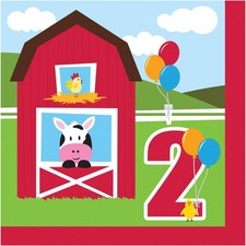 Farmhouse Barnyard Farm Animal Kids 2nd Birthday Party Paper Luncheon Napkins