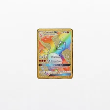 Charizard GX Rainbow Pokemon Gold Metal Card Collectible Gift Display