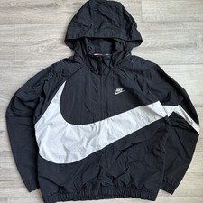 Nike Big Swoosh Woven Windbreaker Hooded Jacket Mens Small Black White