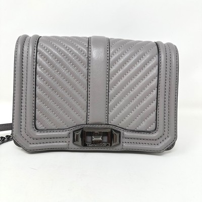 Rebecca Minkoff Love Crossbody Bag Grey Chevron Quilted Leather Gunmetal