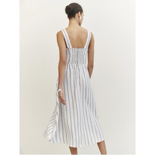 Reformation Tagliatelle Linen Midi Dress in Harbor Stripe Size 10 - Picture 2 of 9