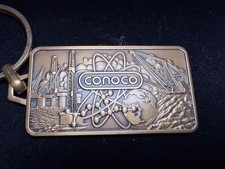 Vtg Conoco Antiqued Brass Finish Key Chain Offshore Rigs Atomic Imagery in box