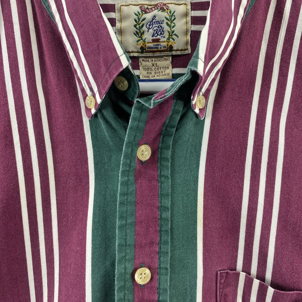 Camisa Sears Roebuck XL Verde Borgoña Rayas Manga Larga Algodón De Colección Foto 3 de 4