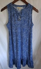 Michael Kors  Sleeveless Ruffled Dress XS Blue & White Leaf Pattern