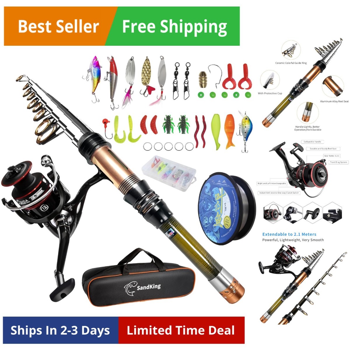 buy telescopic fishing rod set Fishing Pole Kit, Carbon Fiber Telescopic Fishing Rod and Reel Combo with  Spi