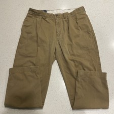 Polo Ralph Lauren Pant Men's 36/30 Khaki Ethan Pleated Front 100 Cotton Logo