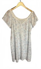 Vintage Medium House Dress White Blue PinkFloral Muumuu Nightgown Lace Cotton M