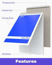 Steno Pads Spiral 6X9 12 Pack Gregg Rule Notebooks 6 Assorted Covers 60 Sheets