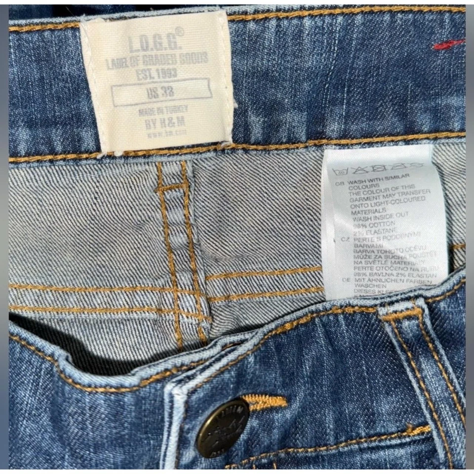 H&M L.O.G.G. Mens Jeans Size 33x32 Medium Wash Blue Straight Leg Stretch Classic - Image 4 of 4