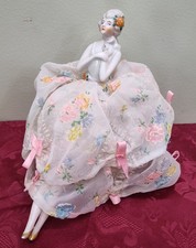 Vintage Porcelain Half Doll Marked Sewing Pin Cushion