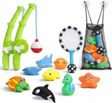 Magnetic Toddler Bath Toys - Kids Fishing Pool Game Set of 2 Fishing Poles, 8 Ru