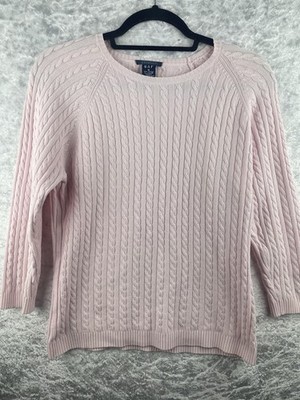 GAP Gr. M hellrosa Baumwollmischung Sommer Fein Zopfmuster Pullover Pulli 3/4 Slv