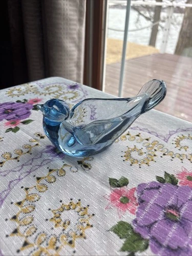 Vintage Fenton Art Glass Blue Dove Bird Votive Candle Holder Trinket Dish