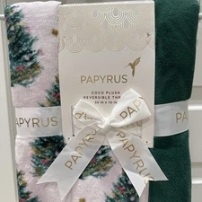 NEW Papyrus Christmas Reversible  Ruffle Holiday Throw Blanket 50"X70"