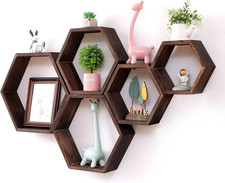 Hexagon Shelves for Wall Mounted, Wood Farmhouse Storage Honeycomb Floating Shel