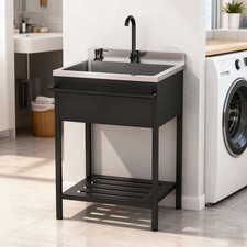 Commercial Stainless Steel Sink, Freestanding with Storage Shelf  Towel Rack
