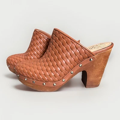 Vince Camuto Women’s Brown Woven Leather Studded Block Heel Mule UK 4 - Image 1 of 4