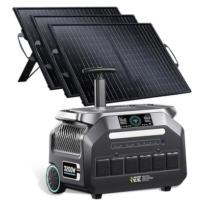 IEE P3200 3200W Portable Power 2048Wh Solar Generator LiFePO4 mit 3*100W Solarp